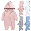 Pagliaccetti Neonato Ragazza Orso Felpe con cappuccio Tuta Abbigliamento Infantile Tutina Body Bambino Manica lunga Pagliaccetto Solido Tute da dinosauro Costume 230830