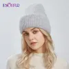 Beanie Skull Caps Disfrutefur Warm Angora Wool Hats para mujeres Suave Grueso Mujer Invierno Punto Moda Ancho Puños Plain Rusia Ski Brand Beanie 230829