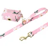 Dog Collars Leashes Dog Collar Leash Harness Set with Poo Poop Bag Holder Floral Print Custom Pet Collar Vest 150cm Leashes