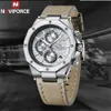 Wristwatches NAVIFORCE Men Watch Sport Man Wristwatch Top Brand Luxury Grey Military Chronograph Genuine Leather Quartz Male Clock Gift 8028 230829