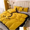 Set di biancheria da letto Set di design invernale giallo Veet Piumino Er Lenzuolo Lettera stampata 2 pezzi Federe Queen Size Trapunte di lusso Drop Deli Dh2Ez