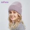 Beanie Skull Caps Disfrutefur Warm Angora Wool Hats para mujeres Suave Grueso Mujer Invierno Punto Moda Ancho Puños Plain Rusia Ski Brand Beanie 230829