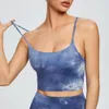 Sätt Shinbene Tie Dye Padded Gym Fitness Sport Crop Top Women Light Support Workout Yoga Övning Crop Bh med avtagbara bröstkuddar