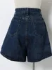 Kvinnors shorts S-5XL denim för kvinnor 2023 Summer Dark Blue Wide Leg High midja Löst jeans Femal Solid All-Match Half Pants