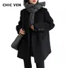 Womens Wool Blends CHIC VEN Women Blend Coat Solid Mid Long Woolen Blazer Thick Warm Blouse Overcoat Office Lady Tops Autumn Winter 230830