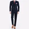 Abiti da uomo Blazer Blu navy Terno Costume Blazer Cappotto Pantaloni Abiti a due pezzi Doppio petto Risvolto con visiera Slim Fit Hombres da sposa 230829