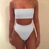 Maillots de bain pour femmes 2pcs femmes sexy bikini ensemble tube haut soutien-gorge taille haute slip maillot de bain sans bretelles solide couleur monokini mode maillot de bain