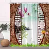 Shower Curtains 3D Chinese Shower Curtain Antique Screen Arch Flower Scenery Bath Decor Fabric Hanging Curtains Bathroom Accessories Set R230830