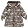 Jas babymeisjeskleding 4-15 kinderen Winter Warm Mode Kinderen meisjes met capuchon Faux Feather