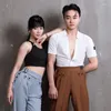 Palco desgaste traje de dança latina masculino topos moda coreano manga longa camisas de salão competição roupas tango cha dnv14279