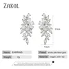 Hoop Huggie Zakol Marquise Cut Flower Zirconia Crystal Long Drop Earrings For Women Shiny Leaf CZ Stone Bridal Wedding Jewelry EP2415 230829