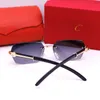 Occhiali da sole Donna Uomo Designer Senza montatura Ornamentale Densità neutra Occhiali da guida oscuranti Antiriflesso UV400 Sunnies Tempio in lega