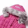 Daunenmantel Winterjacke für Mädchen, 3–6 Jahre, Skianzug für Jungen, für Kinder, warme Mäntel aus Baumwolle, Polyester, Oberteil mit weichem Pelzkragen, Muumi Pink