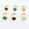 Four Leaf Clover Ring Natural Shell Gemstone Gold Plated 18K for Woman Designer T0P Highest Counter Quality Luxury Classic Style clover 670