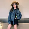 Jackets Girls Denim Jacket For Autumn 2023 Fashion Blue Short Outerwear Teen Kids Clothes Casual Loose School Child Top Coats 5- 14 Year