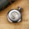 Pocket Watches Luxury Brand OUYAWEI Mechanical Pocket Watch Men Full Steel Case Pocket Fob Watch Analog Silver White Dial Vintage Male Clock 230830