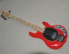 Guitare basse électrique rouge brillant à 4 cordes, avec touche en érable, incrustations de perles blanches, personnalisable