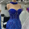 2023 ASO EBI Arabiska kungblå sjöjungfru Prom Dress Crystals Sequined Lace Evening Formal Party Second Reception födelsedagsengagemang klänningar klänningar mantel de soiree zj2