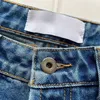 Designer-Damen-Jeans, eingetroffen, hohe Taille, Straße, ausgehöhlter Patch, bestickte Dekoration, lässige blaue gerade Denim-Hosen, warme Loe-Jeans der Marke