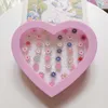 子供用リングセットラインストーンガールズエクサイターリングバックルカラーダイヤモンドかわいい赤ちゃん調整可能なラブボックス36ピース
