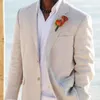Men's Suits Beige Linen For Summer Beach Wedding 2 Piece American Style Jacket With Pants Bespoke Groom Tuxedos Male Fashion