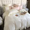 Bettwäsche-Sets 100S ägyptische Baumwolle gebürstet Luxus Prinzessin Hochzeit Set Blumen Stickerei Rüschen Bettbezug Bettlaken