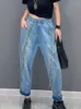 Kvinnors jeans Urior 2023 Summer Casual Colorful Diamond Jumpsuit Fashion Denim Straight Leg Pants Women Wear