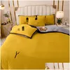 Set di biancheria da letto Set di design invernale giallo Veet Piumino Er Lenzuolo Lettera stampata 2 pezzi Federe Queen Size Trapunte di lusso Drop Deli Dh2Ez