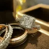 Band Rings Huitan Luxury Princess Cut Cubic Zircon Bridal Casamento Conjunto de Acessórios Elegantes Mulheres Brilhantes Homens de Casamento Jóias Trendy 230829