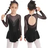 Dancewear crianças meninas patinação artística vestido de dança manga longa malha brilhante ballet ginástica collant vestidos competição dancewear 230829