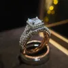 Band Rings Huitan Luxury Princess Cut Cubic Zircon Bridal Casamento Conjunto de Acessórios Elegantes Mulheres Brilhantes Homens de Casamento Jóias Trendy 230829