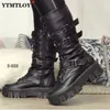 Stövlar Mid Calf Women Autumn Winter Fashion Lace-Up Zipper Botas Mujer Boots Sports Platform Heel Hela Ladies Shoes Knee High Boots 230829