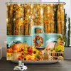 Rideaux de douche Scène d'automne rideau de douche automne forêt érable citrouille Thanksgiving récolte champ de blé ferme salle de bain rideau étanche R230830