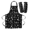 Kitchen Apron Apron Kit Black Witch Skull Moon Divination Kitchen Bib Oven Mitts for Cooking Woman Kids Aprons Cuff Baking Accessories