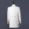 Costumes pour hommes Blazers Noir blanc hommes costumes style chinois or broderie Blazers bal hôte scène tenue mâle chanteur équipes chorale mariage DS Costume 230829