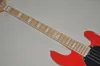 Guitare basse électrique rouge brillant à 4 cordes, avec touche en érable, incrustations de perles blanches, personnalisable