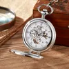 Zegarki kieszonkowe Gorben stal nierdzewna mężczyźni Mężczyź moda kieszonkowa zegarek szkieletowy srebrny ręczny wiatr mechaniczny męski łańcuch fob zegarki 230830