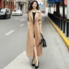 Trench-coat en daim pour femmes, manteau haut de gamme et tempérament atmosphérique, veste longue printemps-automne 2023, Version coréenne Super