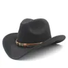 Sombreros de ala ancha Cubo 3 Tamaño Lana de las mujeres Hueco Sombrero de vaquero occidental con cinturón de moda Caballero Lady Jazz Cowgirl Toca Sombrero Cap 230830
