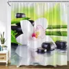 Duschvorhänge Zen Green Bamboo Duschvorhänge Lila Schmetterling Blumen Pflanzen Schwarz Stein Spa Natur Landschaft Stoff Badezimmer Dekor Set R230831