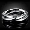 Cluster Rings 925 Sterling Silver Simple Three Circle Round Ring Women Men Fashion Jewelry 5-10#