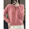 Kadın Sweaters Pure Yün Sökme Yarım Belvek Gevşek Maç Moda Örme İnce Dip Gömlek