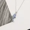 Accesorios de moda para mujer, anillo abierto con diamantes completos de animales, aretes simples, collar brillante de diamante azul