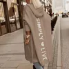 Women's Jackets Fall Winter Fashion Thicken Knitting Cardigan Super Soft Comfy Long Knitted Sweater Hooded Coat Letter Print Loose Trench