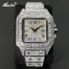 Наручные часы MISSFOX Ice Out Square Watch для мужчин Лучший бренд класса люкс с бриллиантами Мужские часы Ультратонкие водонепроницаемые часы в стиле хип-хоп Drop 230829