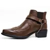 Men Ankle Boots Leather Dress Shoes Buckle Strap Flats Pointed Toe Motorcycle Boots Casual Nightclub Party Footwear 48 1AA44