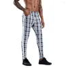 Men's Pants Men Vintage Trousers Skinny Super Stretch Chino Slim Fit Mens Casual Pant Plaid Grey Elastic Waist Fashion