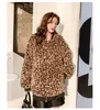 Pele feminina moda europeia casaco falso leopardo padrão inverno outono grosso quente solto mangas compridas com zíper