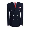 Abiti da uomo Blazer Blu navy Terno Costume Blazer Cappotto Pantaloni Abiti a due pezzi Doppio petto Risvolto con visiera Slim Fit Hombres da sposa 230829