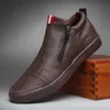 Kleding Schoenen Nieuwe Mannen Lederen Casual Schoenen Lente Herfst Mode Dubbele Rits Trend Hoge Tops Platte Schoenen Cool Loafers Man Winter laarzen